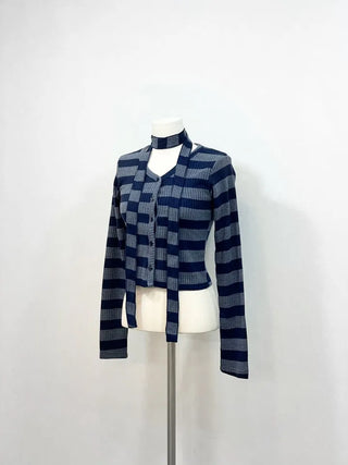 Leche Stripe Muffler Golji Cardigan Set