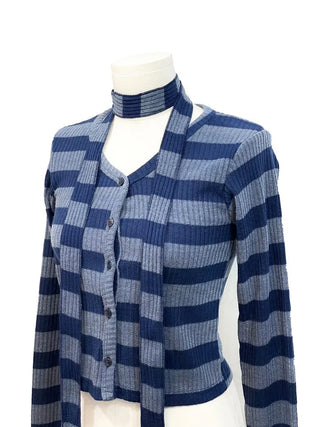 Leche Stripe Muffler Golji Cardigan Set