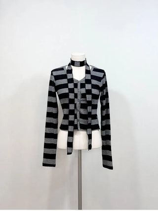 Leche Stripe Muffler Golji Cardigan Set