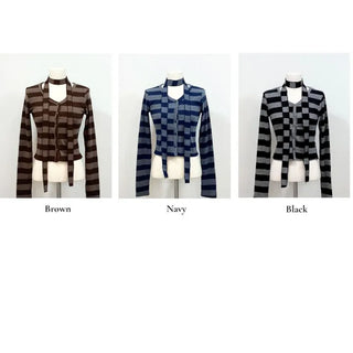 Leche Stripe Muffler Golji Cardigan Set