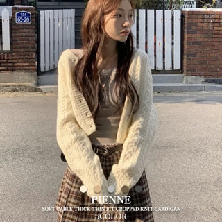 Pienne Soft Cable Thick, Loose-Fit Knit Cardigan