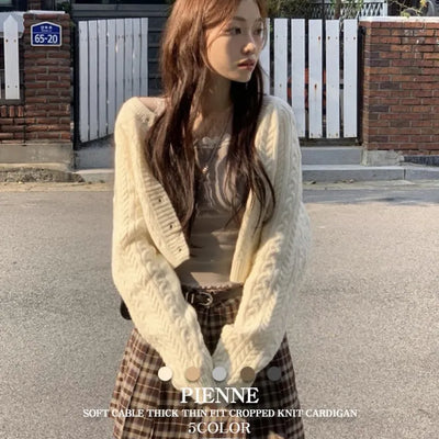 Pienne Soft Cable Thick, Loose-Fit Knit Cardigan