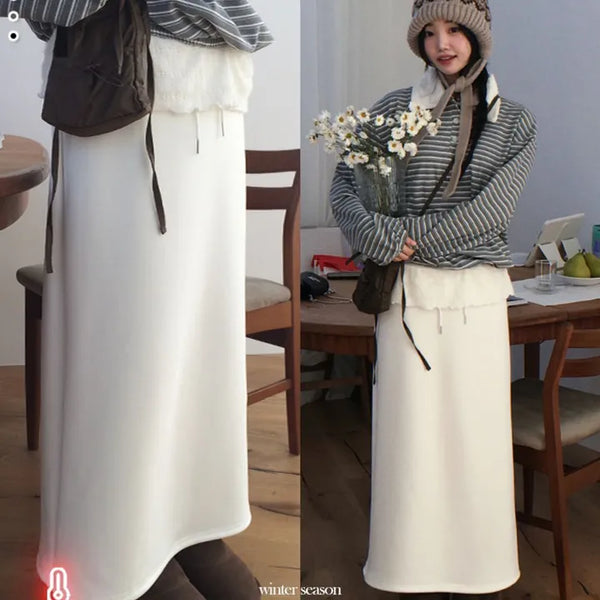Arbel Mink Fur Banding Long Skirt