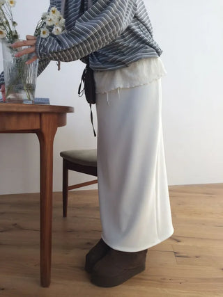 Arbel Mink Fur Banding Long Skirt