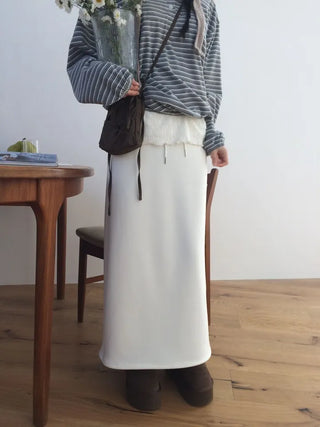 Arbel Mink Fur Banding Long Skirt