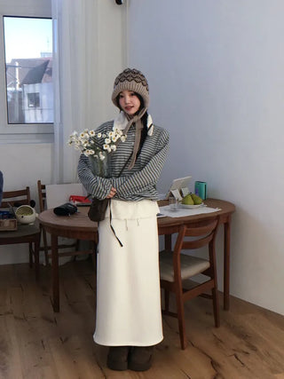 Arbel Mink Fur Banding Long Skirt