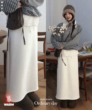 Arbel Mink Fur Banding Long Skirt