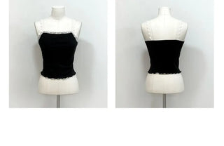 Carmine Wave Lace Flower Layered Sleeveless Nashi