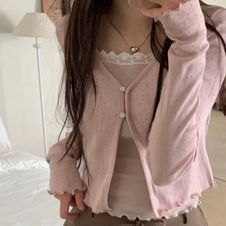 Carmine Wave Lace Flower Layered Sleeveless Nashi