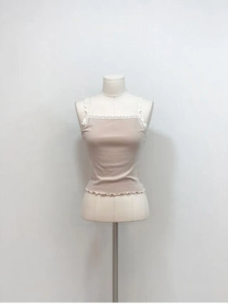 Carmine Wave Lace Flower Layered Sleeveless Nashi