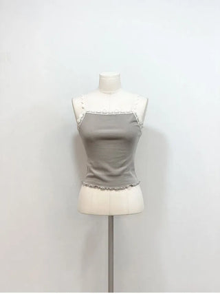Carmine Wave Lace Flower Layered Sleeveless Nashi