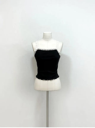 Carmine Wave Lace Flower Layered Sleeveless Nashi