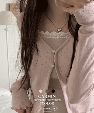 Carmine Wave Lace Flower Layered Sleeveless Nashi