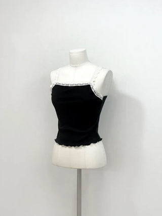 Carmine Wave Lace Flower Layered Sleeveless Nashi