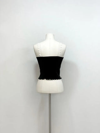 Carmine Wave Lace Flower Layered Sleeveless Nashi