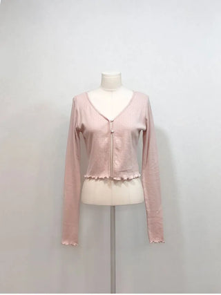 Label wave loose fit flower punching v-neck long sleeve button cardigan