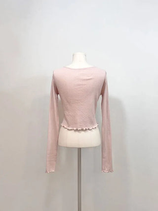 Label wave loose fit flower punching v-neck long sleeve button cardigan