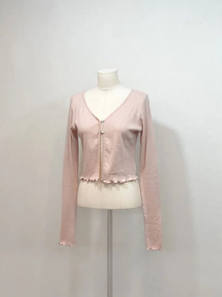 Label wave loose fit flower punching v-neck long sleeve button cardigan