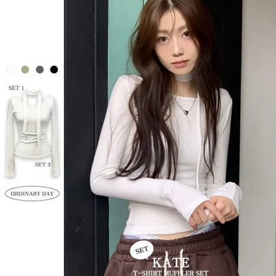 Kate muffler tension glam fit fleece back slit unisex long sleeve t-shirt set