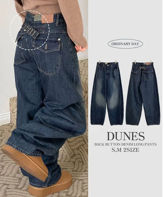 Denise sunken back button mega wide vintage washed beige denim long pants