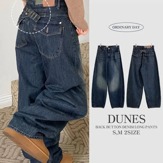 Denise sunken back button mega wide vintage washed beige denim long pants