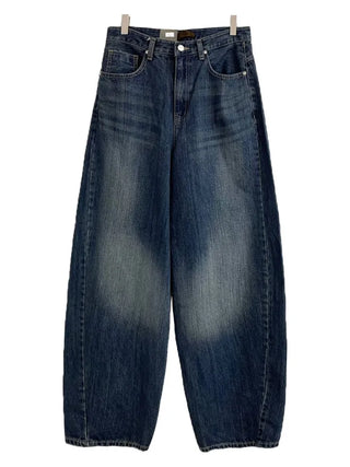 Denise sunken back button mega wide vintage washed beige denim long pants
