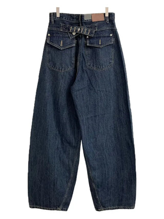 Denise sunken back button mega wide vintage washed beige denim long pants