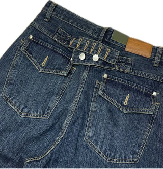 Denise sunken back button mega wide vintage washed beige denim long pants
