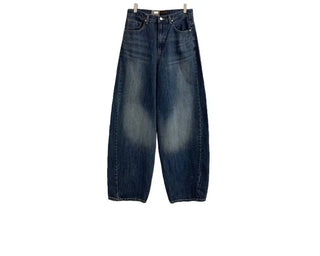 Denise sunken back button mega wide vintage washed beige denim long pants