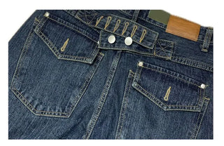 Denise sunken back button mega wide vintage washed beige denim long pants
