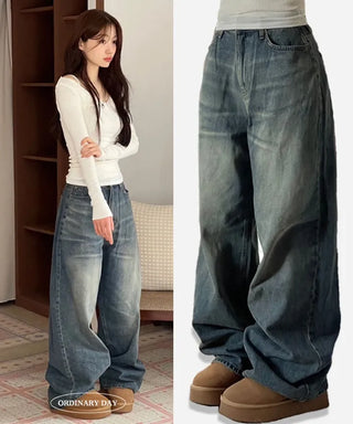 Bucket Vintage Washed Wide Denim Long Pants