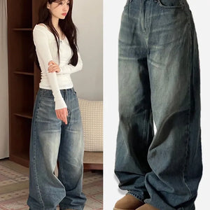 Bucket Vintage Washed Wide Denim Long Pants