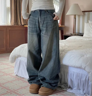Bucket Vintage Washed Wide Denim Long Pants