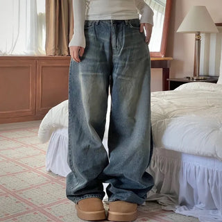 Bucket Vintage Washed Wide Denim Long Pants