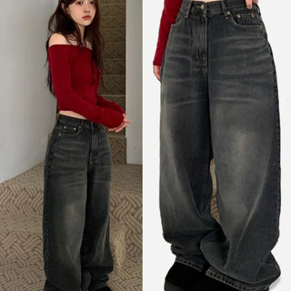 Bucket Vintage Washed Wide Denim Long Pants