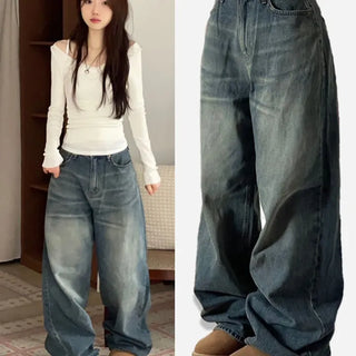 Bucket Vintage Washed Wide Denim Long Pants
