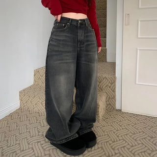 Bucket Vintage Washed Wide Denim Long Pants