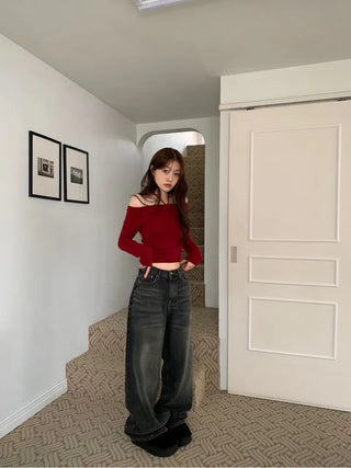 Bucket Vintage Washed Wide Denim Long Pants