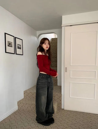 Bucket Vintage Washed Wide Denim Long Pants