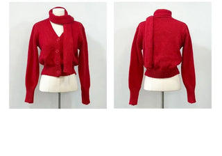Vien warm soft thick V-neck loose-fit knit cardigan knit muffler set