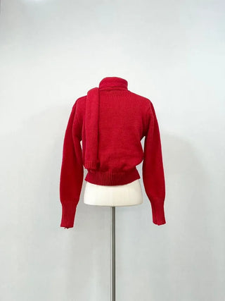 Vien warm soft thick V-neck loose-fit knit cardigan knit muffler set