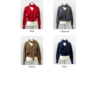 Vien warm soft thick V-neck loose-fit knit cardigan knit muffler set