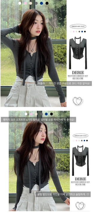 Debbie Muffler Slim Glam Fit Button-Up Cardigan Set