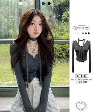 Debbie Muffler Slim Glam Fit Button-Up Cardigan Set
