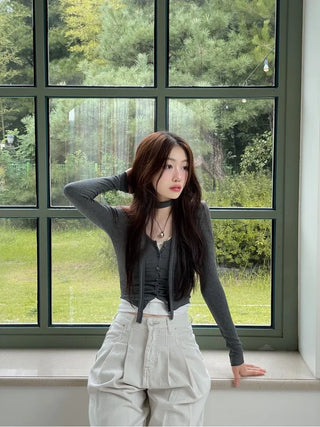 Debbie Muffler Slim Glam Fit Button-Up Cardigan Set