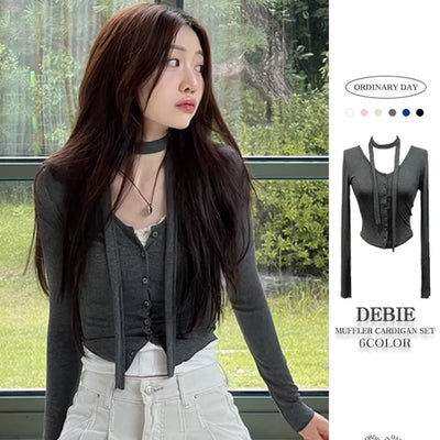 Debbie Muffler Slim Glam Fit Button-Up Cardigan Set