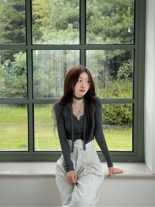 Debbie Muffler Slim Glam Fit Button-Up Cardigan Set