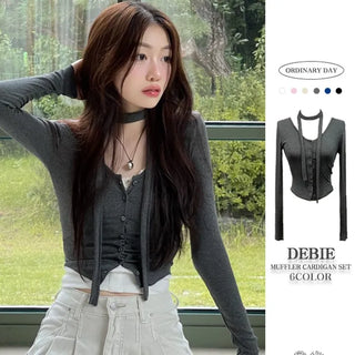 Debbie Muffler Slim Glam Fit Button-Up Cardigan Set