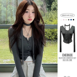 Debbie Muffler Slim Glam Fit Button-Up Cardigan Set