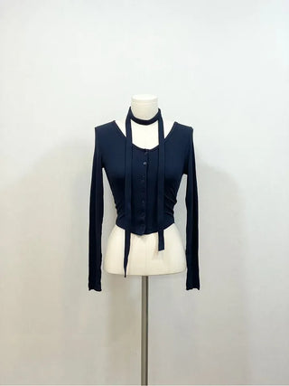 Debbie Muffler Slim Glam Fit Button-Up Cardigan Set